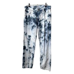 LEE X H&M BLEACH TIE DYE DENIM BLUE DYED High Rise Straight Leg JEANS Size-31/32